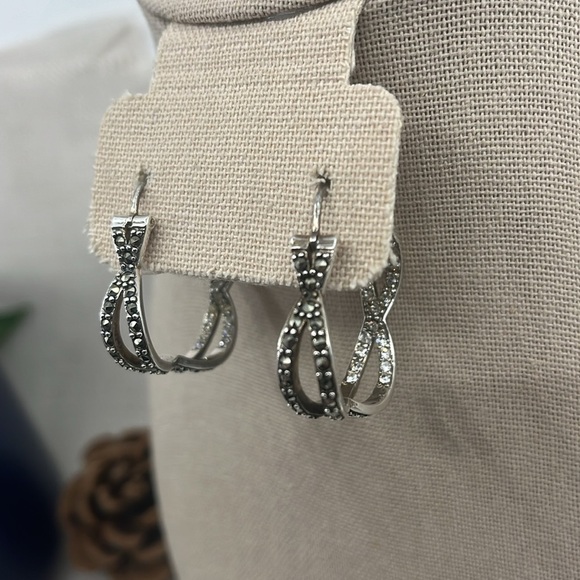 Unique Vintage Sterling Silver Earrings adorned with Marcasite & CZ - Picture 5 of 14